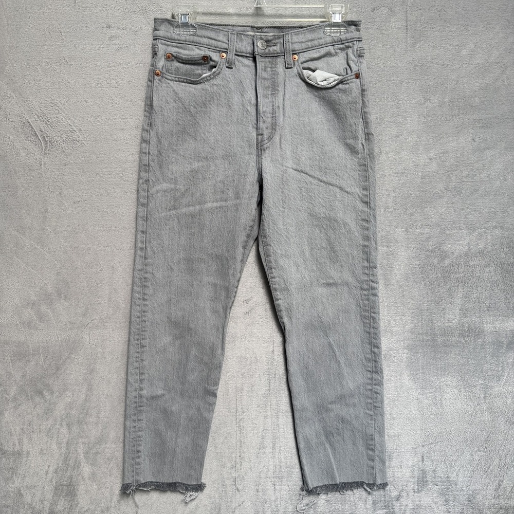 Levis Premium Wedgie Straight Jeans Womens 27 Gray Mid Rise Button Fly Raw Hem